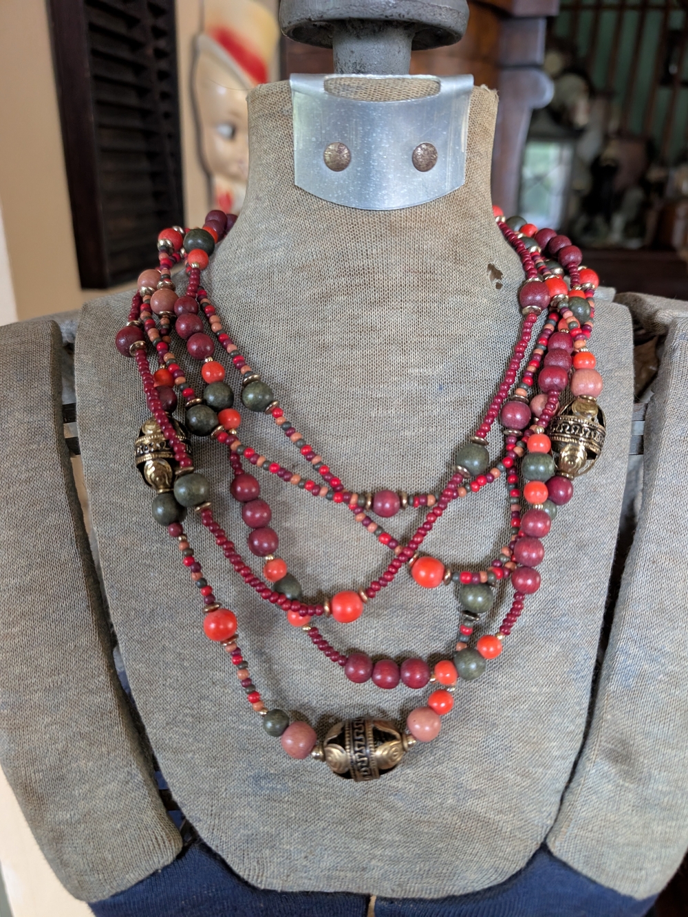 Vintage Multi-colored, wood bead necklace